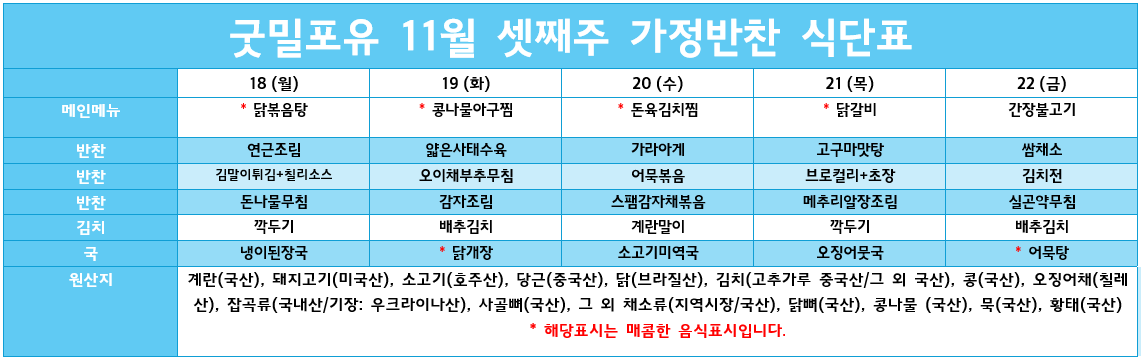 굿밀포유 도시락, 이동급식, 반찬